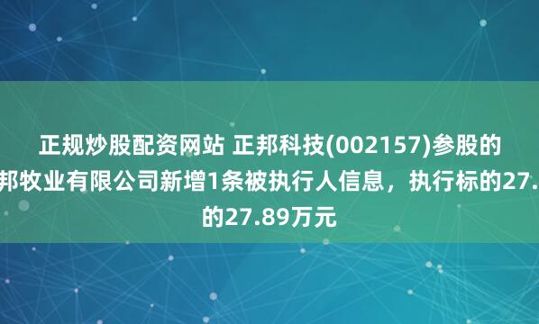 正规炒股配资网站 正邦科技(002157)参股的涟水正邦牧业有限公司新增1条被执行人信息，执行标的27.89万元